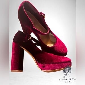 Eva & Zoe Mary Jane Velvet Platform Heeled Shoes Size 7